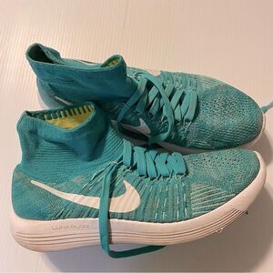 Nike Lunarlon lunarepic All Out Flyknit pull on shoes sneakers Aqua blue -9